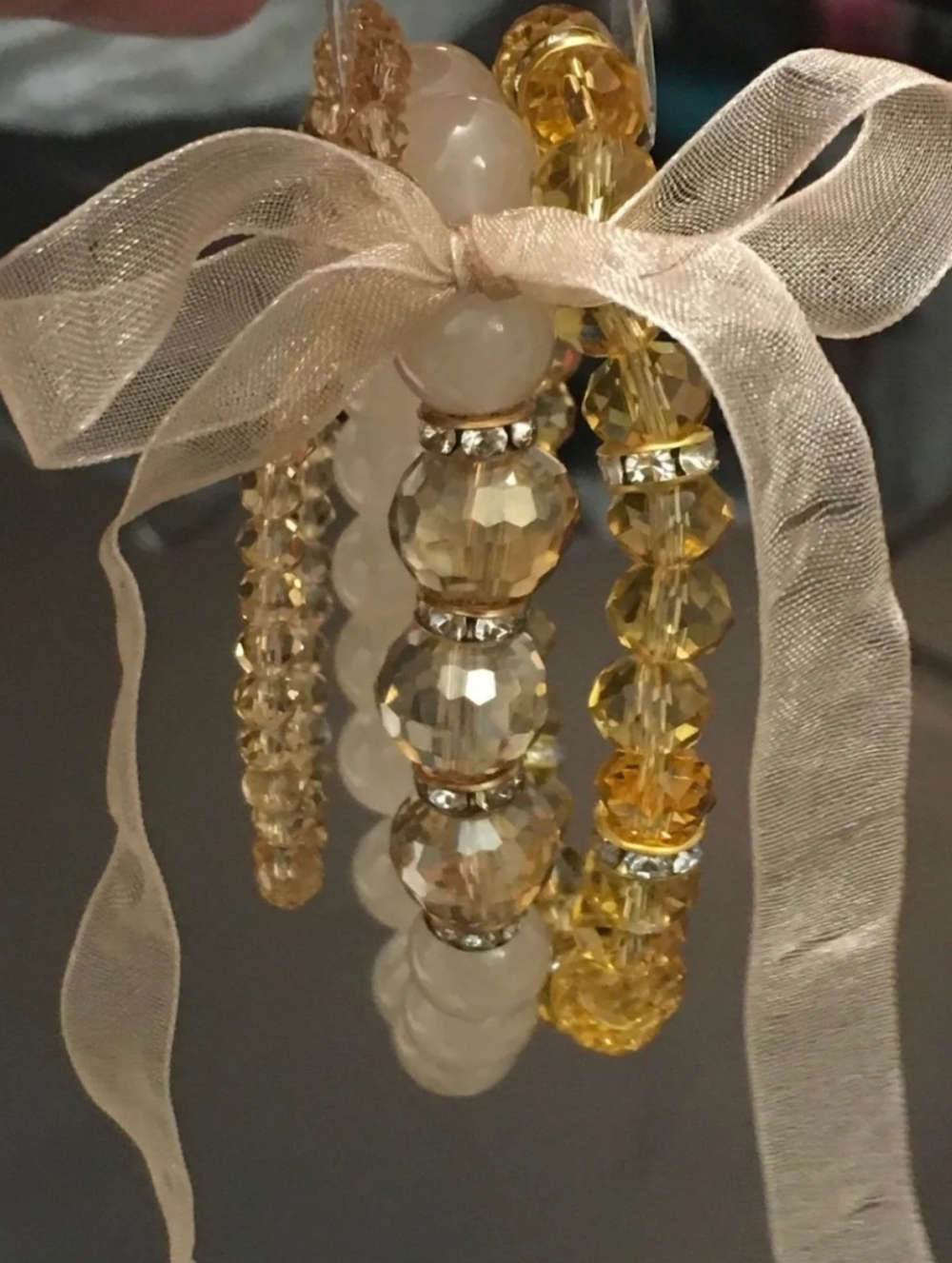Crystal Beaded Stretch Bracelet Set with Ribbon ✨️